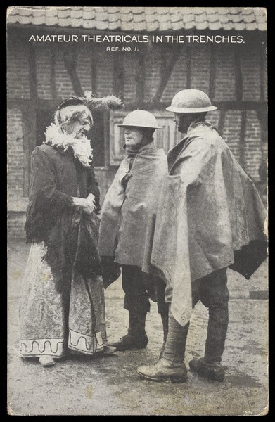 Download the full-sized image of Members of a military concert party during World War I. Photographic postcard, ca. 1916.