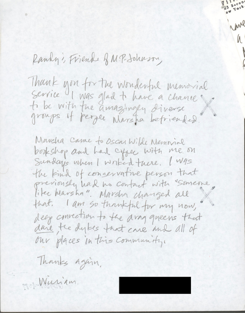 Download the full-sized PDF of A Letter Written by an Attendee at Marsha P. Johnson's Memorial Service