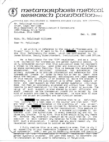 Download the full-sized image of Letter from Rupert Raj to McCullough Williams (December 4, 1986)