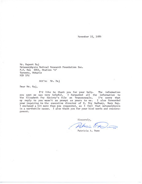 Download the full-sized image of Letter from Patricia to Rupert Raj (November 25, 1986)