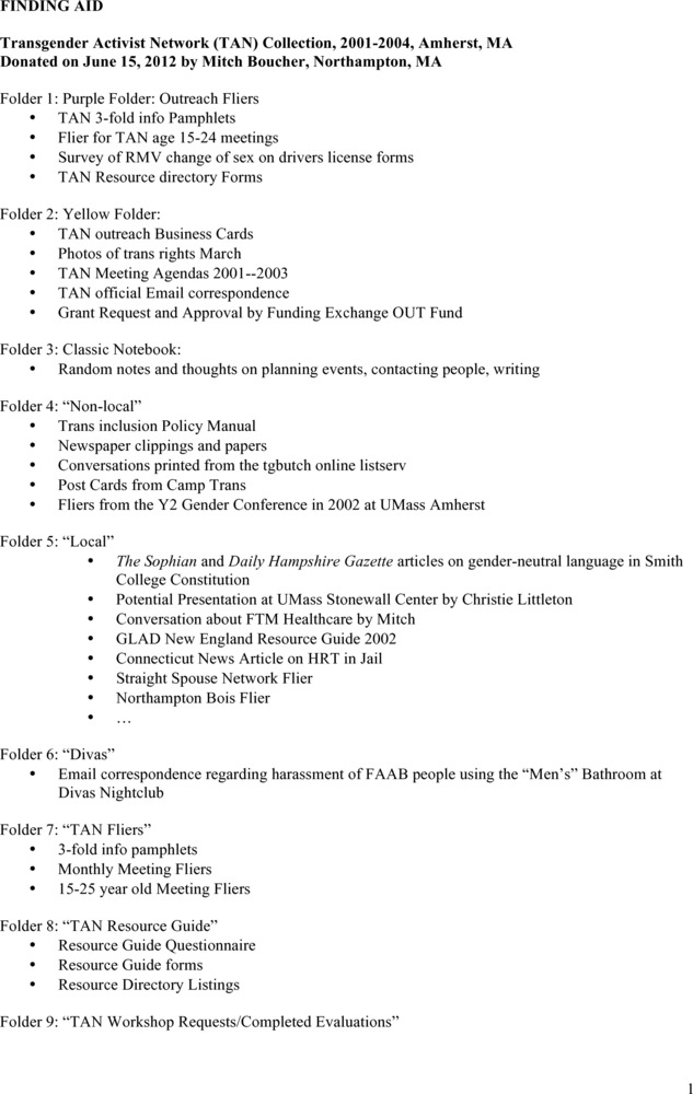 Download the full-sized PDF of Transgender Activist Network (TAN) Collection, 2001-2004, Amherst, MA