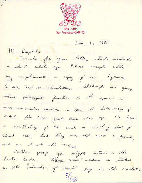 Download the full-sized image of Letter from Robin to Rupert Raj (January 1, 1985)