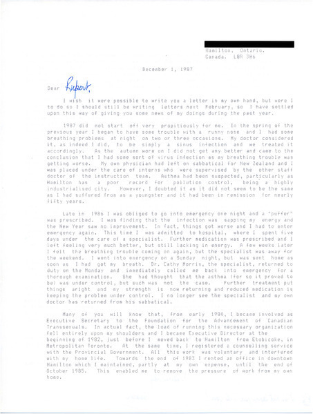 Download the full-sized image of Letter from Susan to Rupert Raj (December 1, 1987)