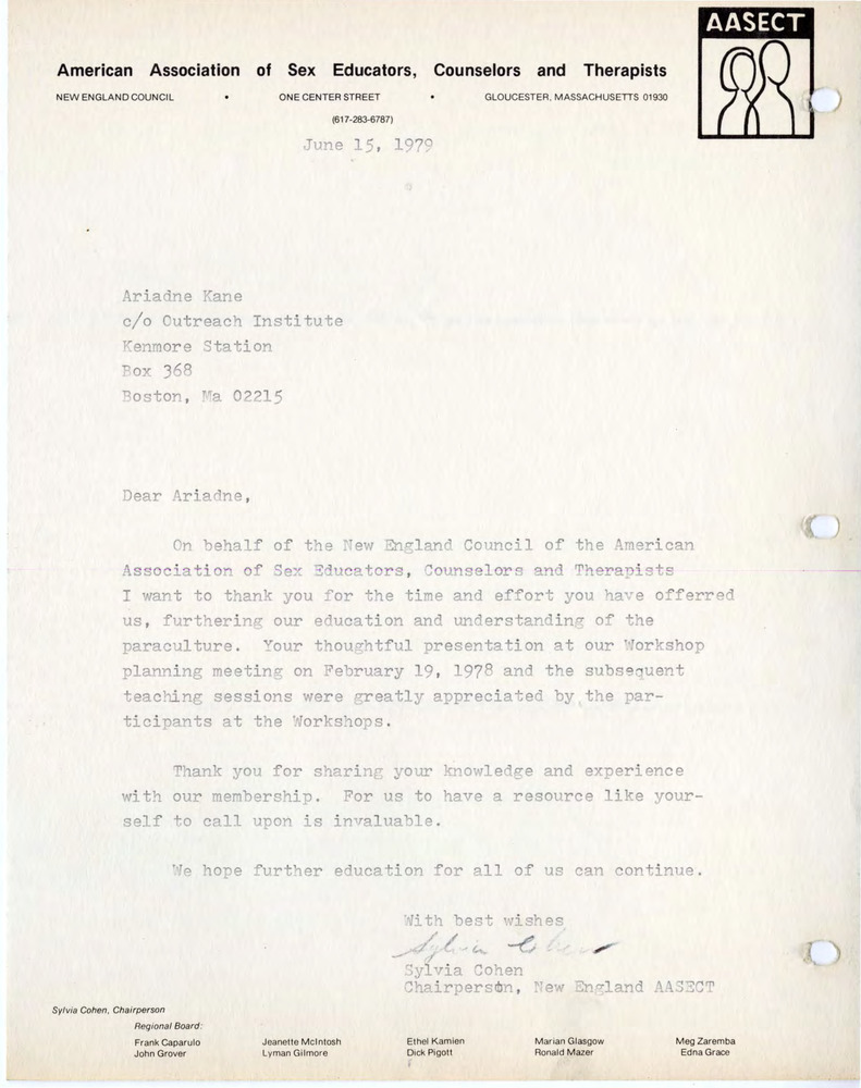 Download the full-sized PDF of Letter from Sylvia Cohen to Ariadne Kane, June 15, 1978