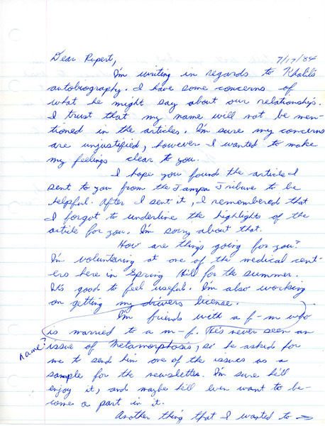 Download the full-sized image of Letter from David to Rupert Raj (July 17, 1984)