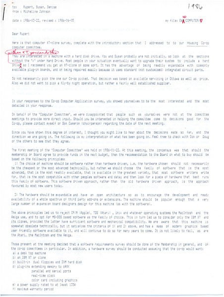 Download the full-sized image of Letter from Micheline Johnson to Rupert Raj (June 5, 1986)