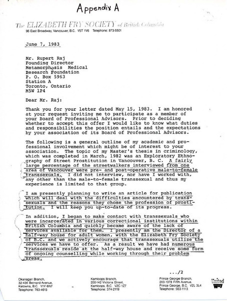 Download the full-sized image of Letter from Various Individuals Regarding Transsexuals in Prison to Rupert Raj (1983, 1986)