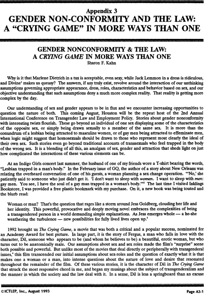 Download the full-sized PDF of Appendix 3: Gender Non-Conformity and the Law: a "Crying Game" in More Ways than One