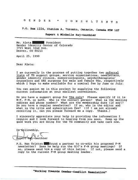 Download the full-sized image of Letter from Rupert Raj to Aleta (April 25, 1990)