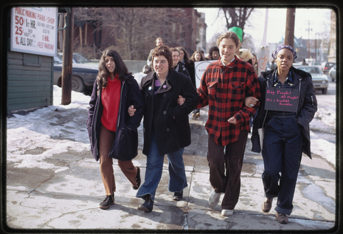 Download the full-sized image of Marsha P. Johnson Marching Down Sidewalk with Demonstrators