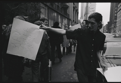 Download the full-sized image of Sylvia Rivera with "Gay Power Now" Sign at Gay Liberation Front Demonstration at City Hall, New York