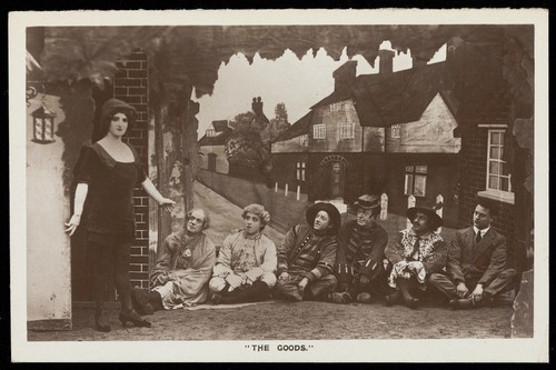 Download the full-sized image of Soldiers, one in drag, performing in the concert party "The Goods". Photographic postcard, 1918.