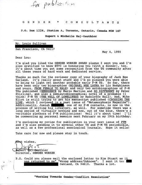 Download the full-sized image of Letter from Rupert Raj to Lou Sullivan (May 4, 1990)