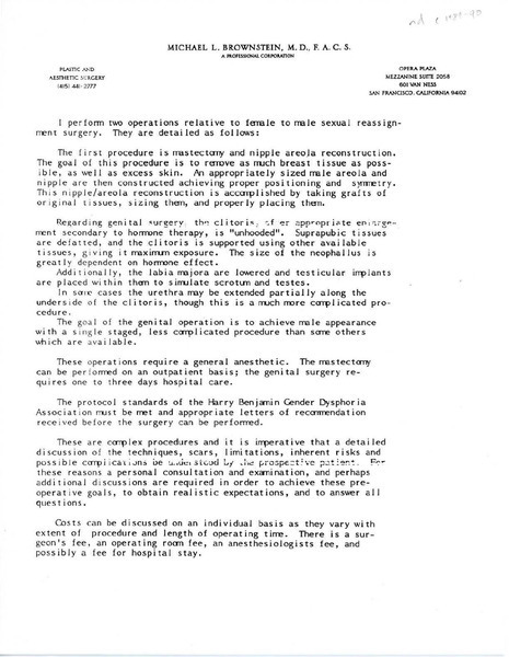 Download the full-sized image of Letter from Dr. Michael Brownstein (1989)