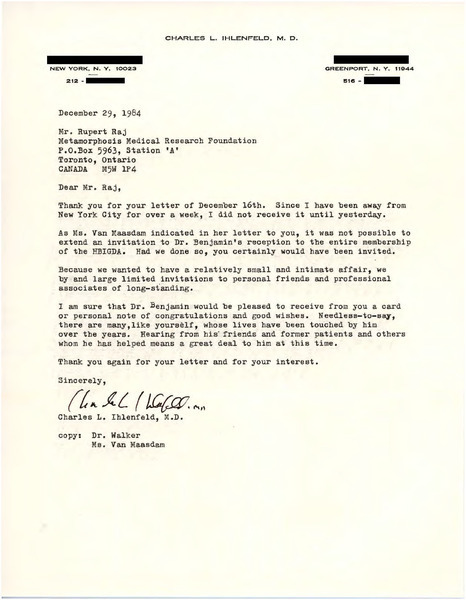 Download the full-sized image of Letter from Charles Ihlenfeld to Rupert Raj (December 29, 1984)