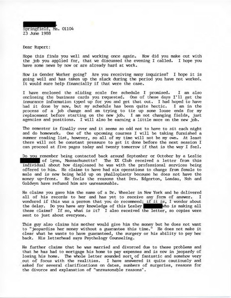 Download the full-sized image of Letter from Stephen to Rupert Raj (June 23, 1988)