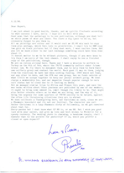 Download the full-sized image of Letter from Phaedra [redacted] to Rupert Raj (December 4, 1990)