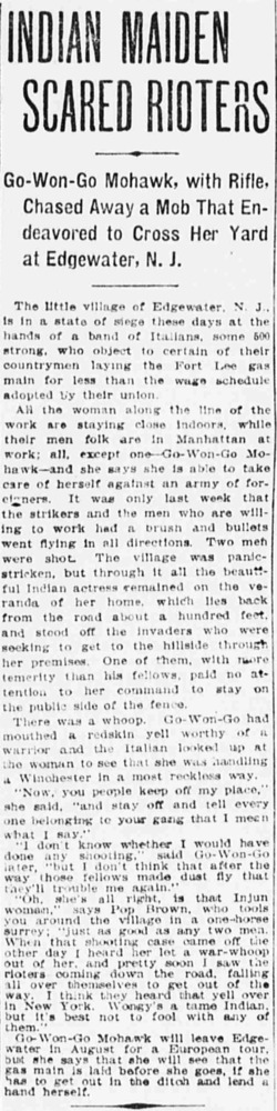 Download the full-sized PDF of Indian Maidan Scared Rioters: Go-Wong-Go Mohawk, with Rifle, Chased Away a Mob That Endeavored to Cross her Yard at Edgewater, N.J