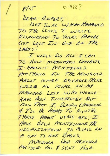 Download the full-sized image of Letter from Dee to Rupert Raj (August 15, 1988)