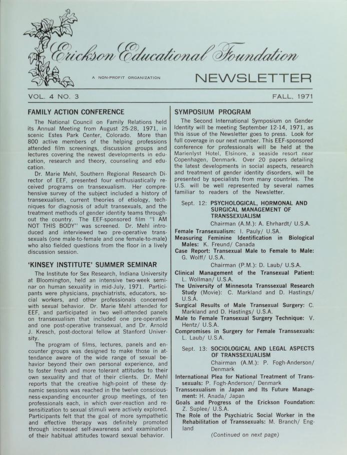 Download the full-sized image of Erickson Educational Foundation Newsletter, Vol. 4 No. 3 (Fall, 1971)